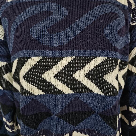 Vintage JJ Browne M/L Unisex Abstract Blue Sweater Knit Pullover 80s 90s Retro - Picture 6 of 10